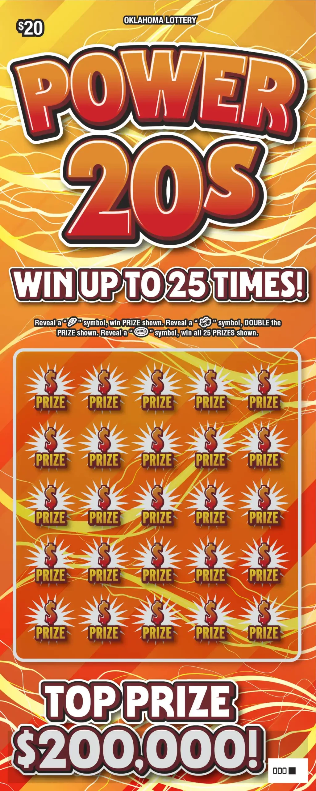 Oklahoma Lottery Power 20s Scratcher Ticket