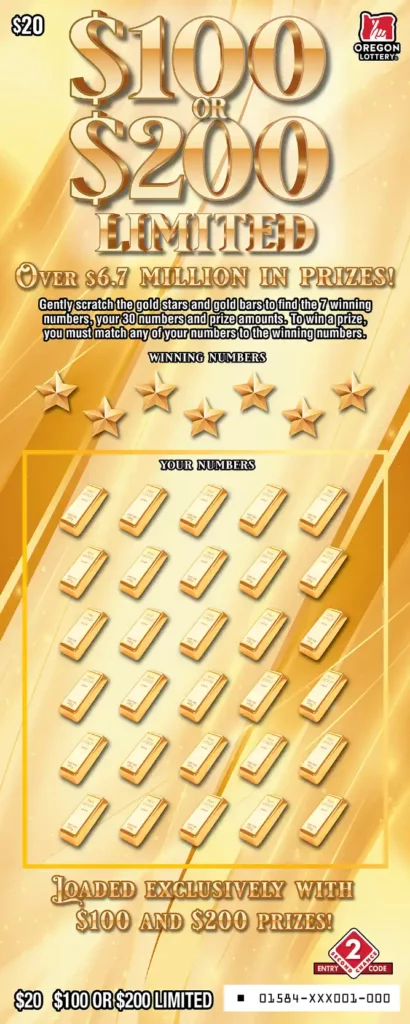 Oregon Lottery $100 Or $200 Limited Scratcher Ticket