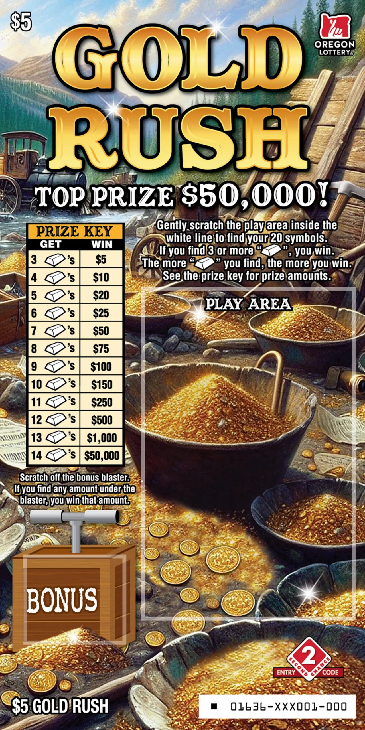Oregon Lottery Gold Rush Scratcher Ticket