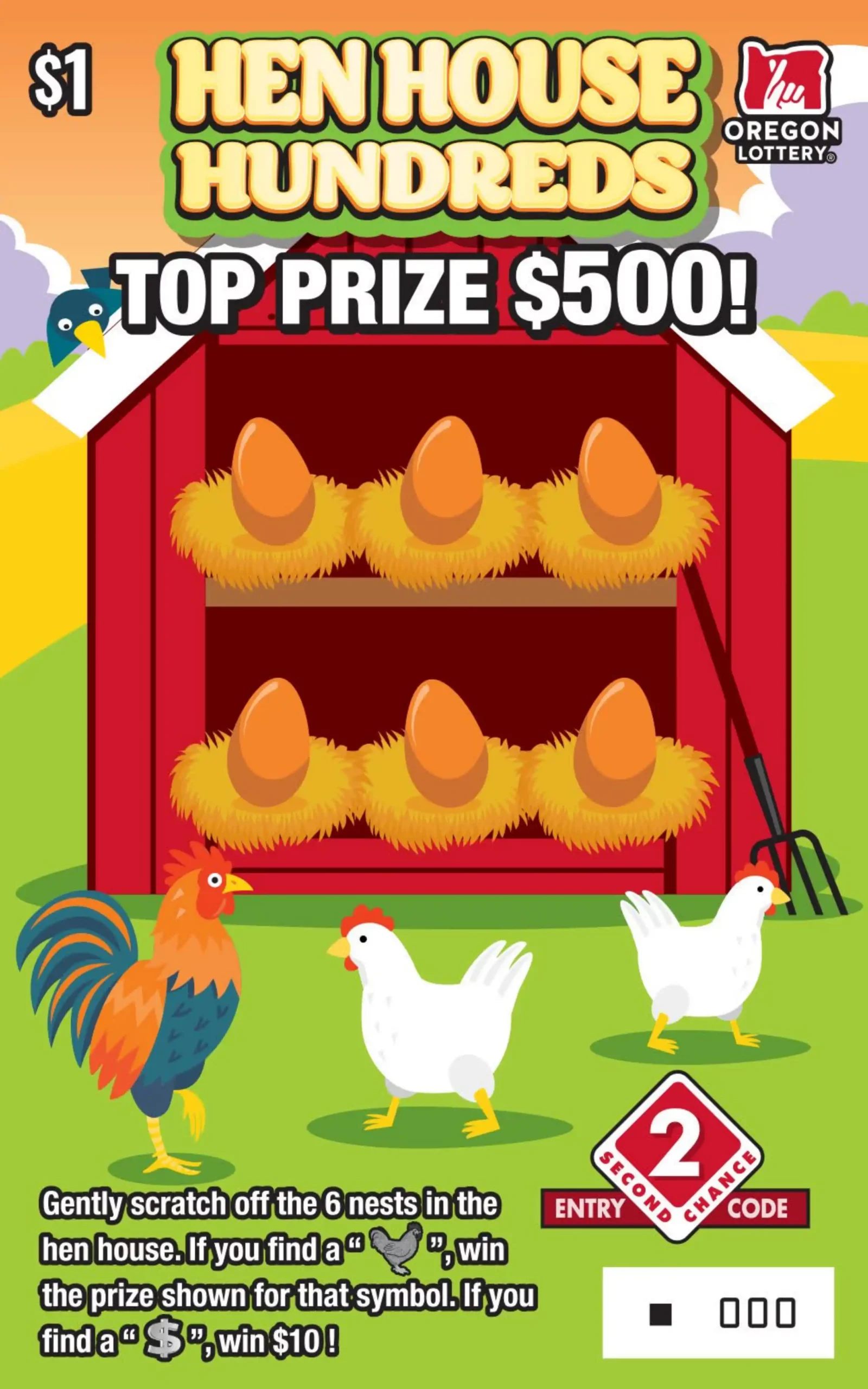 Oregon Lottery Hen House Hundreds Scratcher Ticket