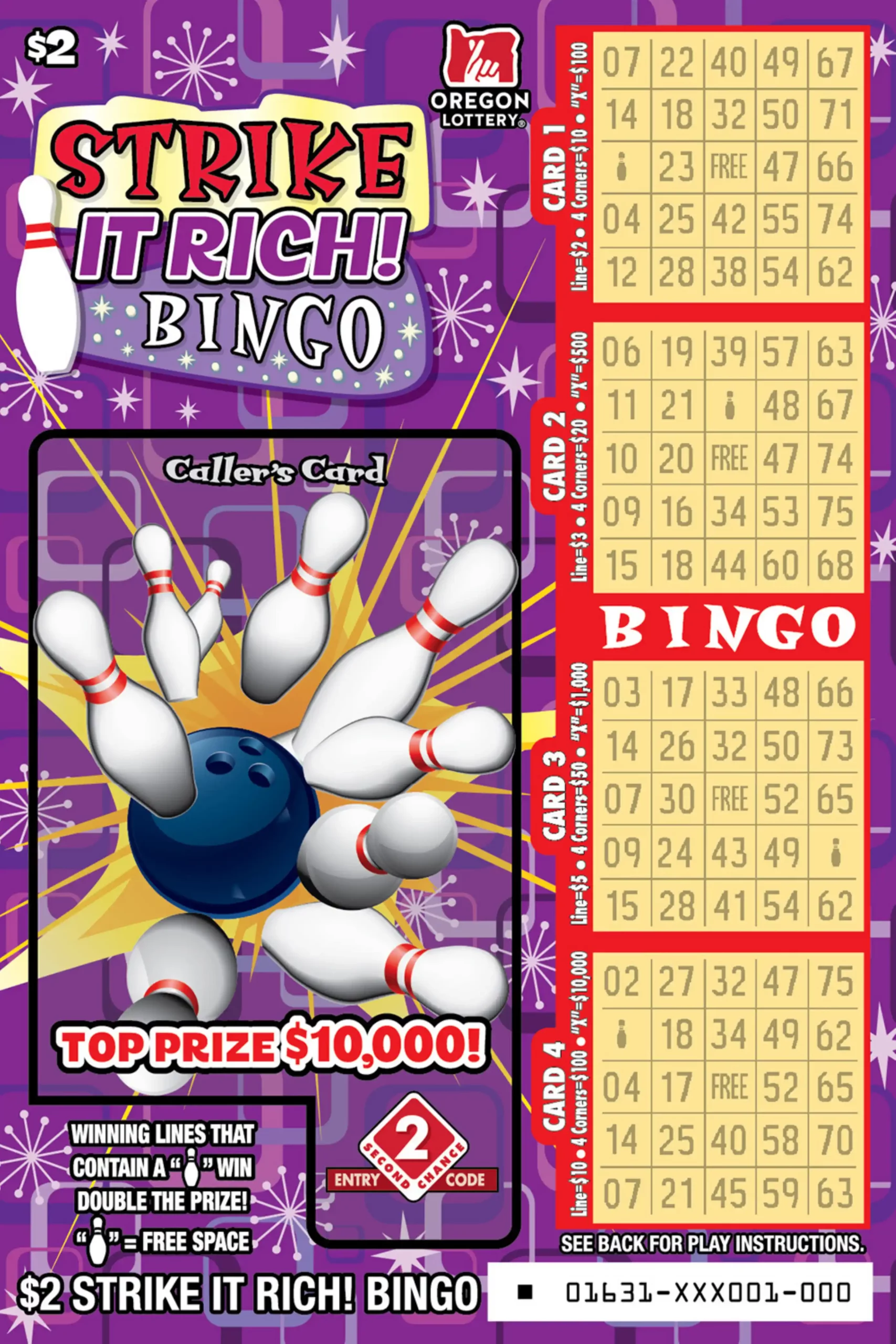 Oregon Lottery Strike It Rich! Bingo Scratcher Ticket