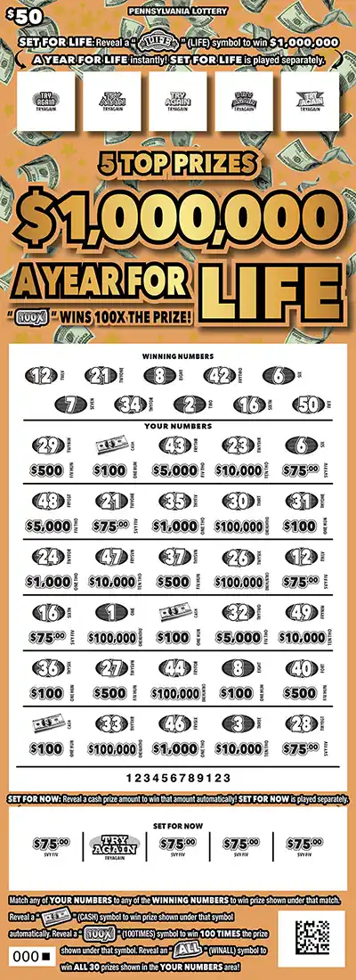 Pennsylvania Lottery $1,000,000 a Year for Life Scratch-Off Game
