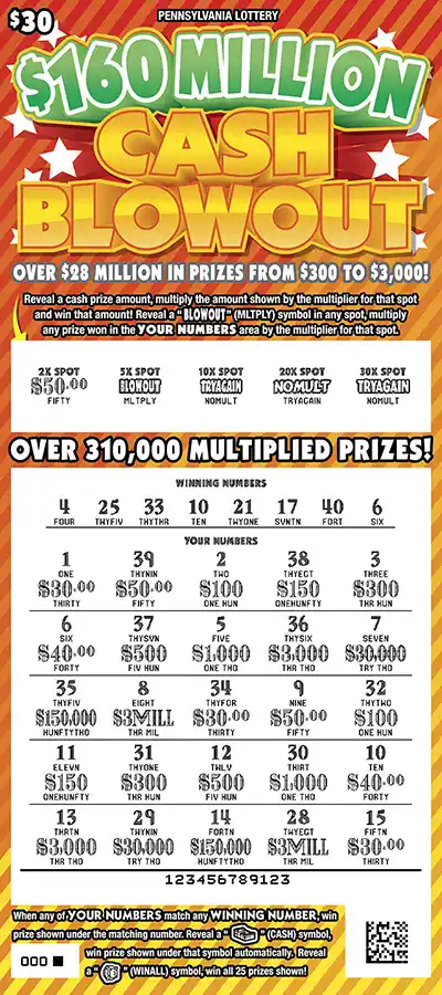 Pennsylvania Lottery $160 Million Cash Blowout Scratch-Off Game