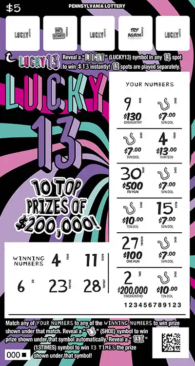 Pennsylvania Lottery Lucky 13 Scratch-Off Game