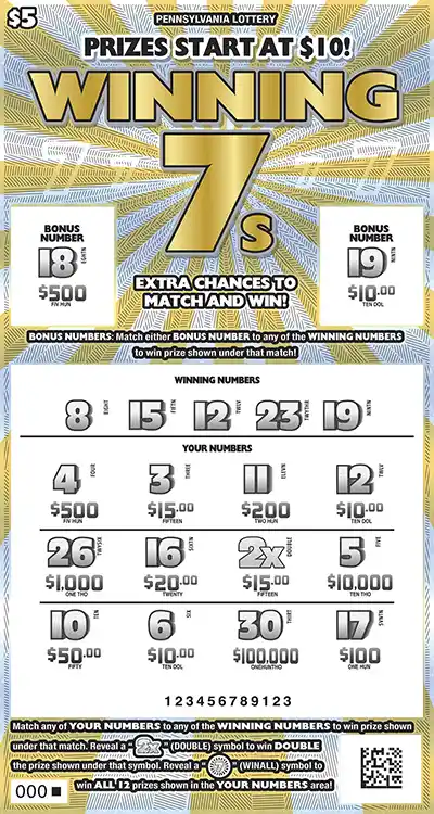 Pennsylvania Lottery Winning 7s Scratch-Off Game