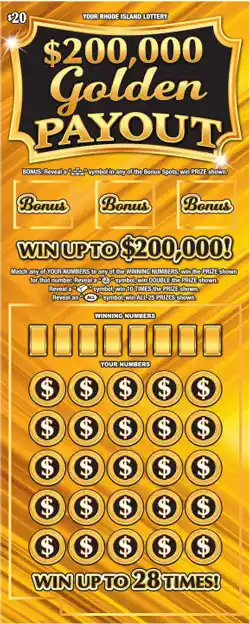 Rhode Island Lottery $200,000 GOLDEN PAYOUT Instant Ticket