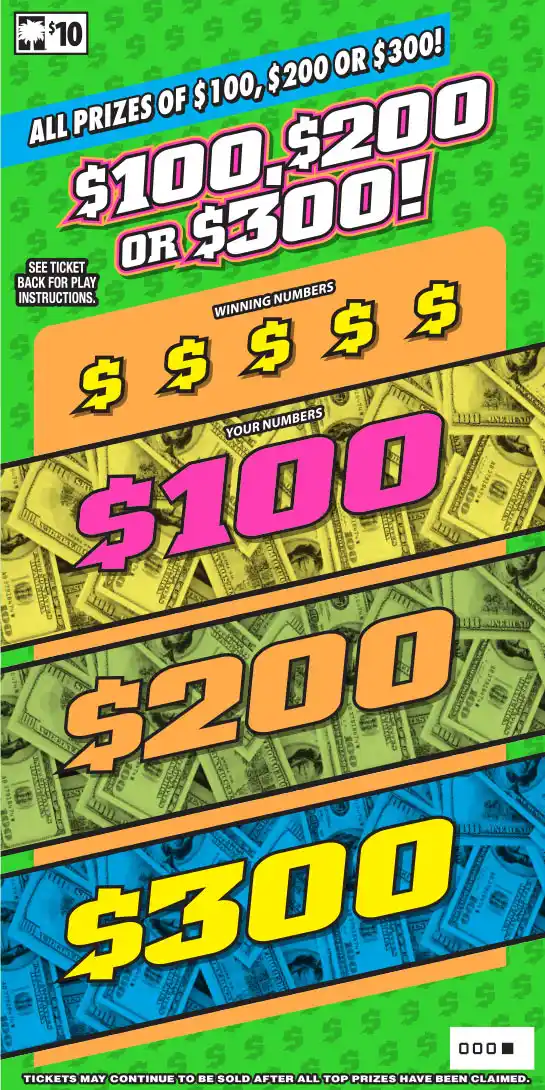 South Carolina Lottery $100, $200 or $300! Scratch-Off Game