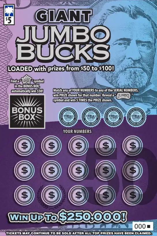 South Carolina Lottery Giant Jumbo Bucks Scratch-Off Game