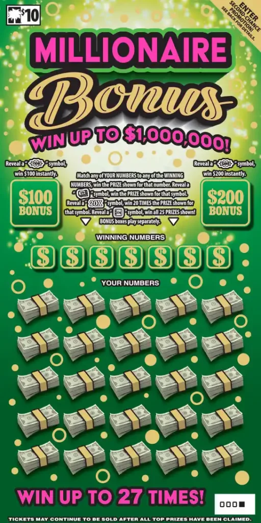 South Carolina Lottery Millionaire Bonus Scratch-Off Game