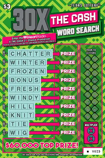 Texas Lottery 30X The Cash Word Search Scratch-Off Game