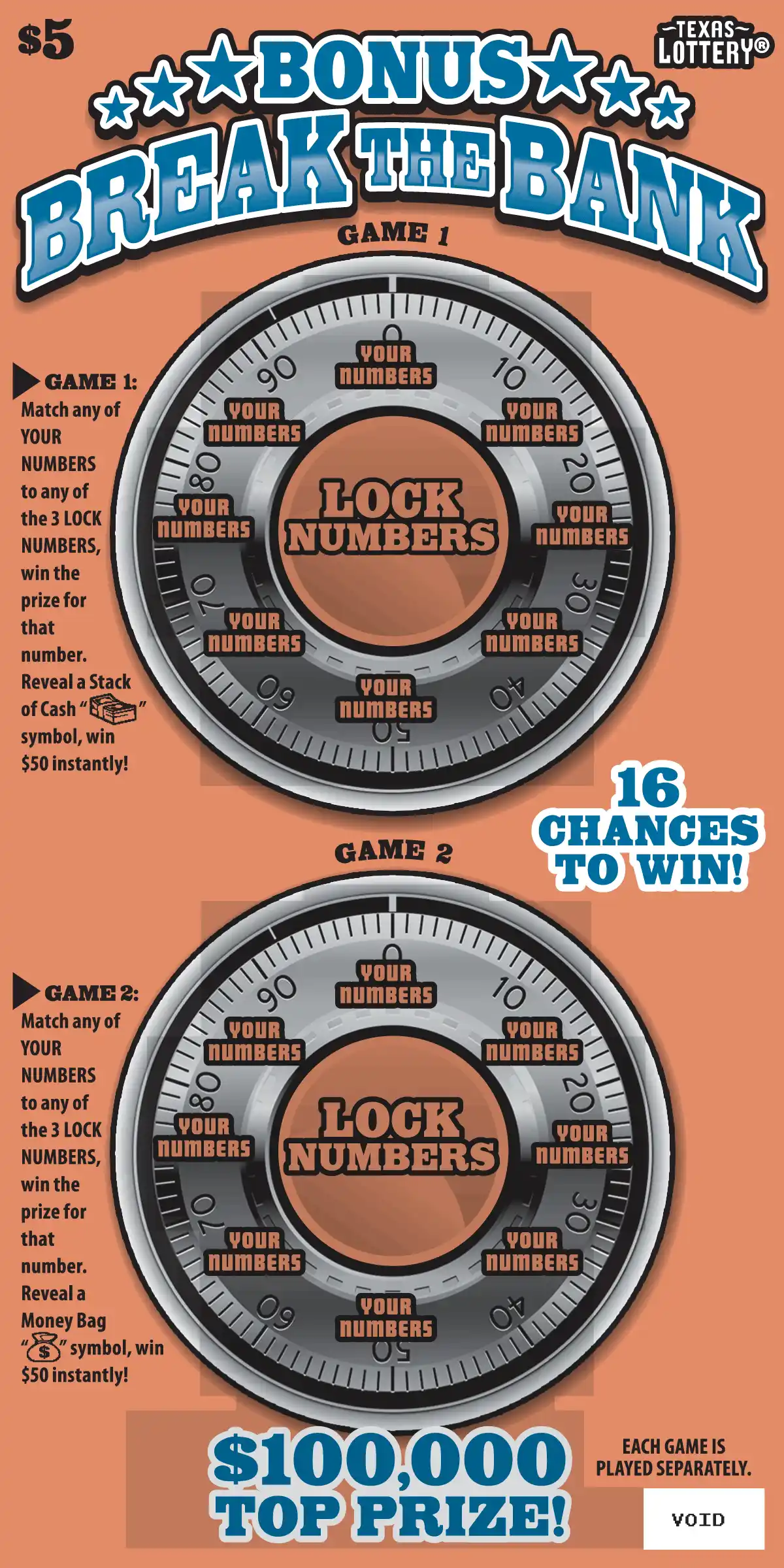 Texas Lottery Bonus Break the Bank Scratch-Off Game