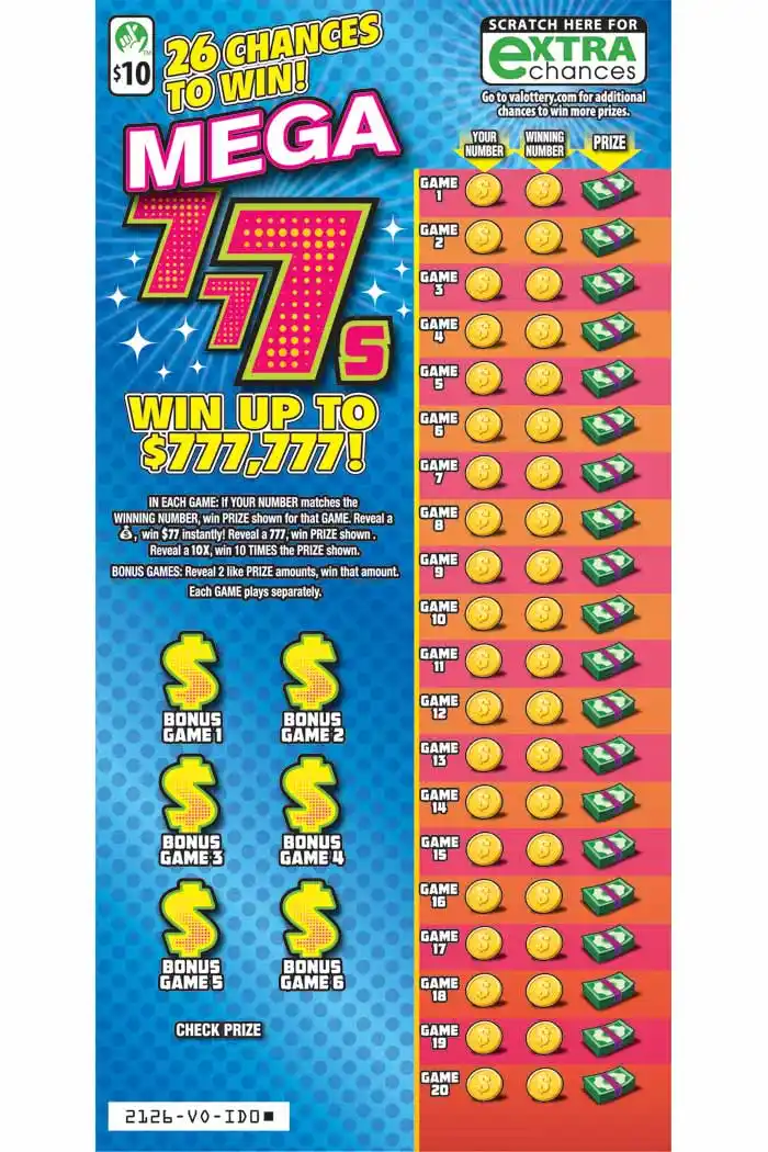Virginia Lottery Mega 777s Scratcher Ticket