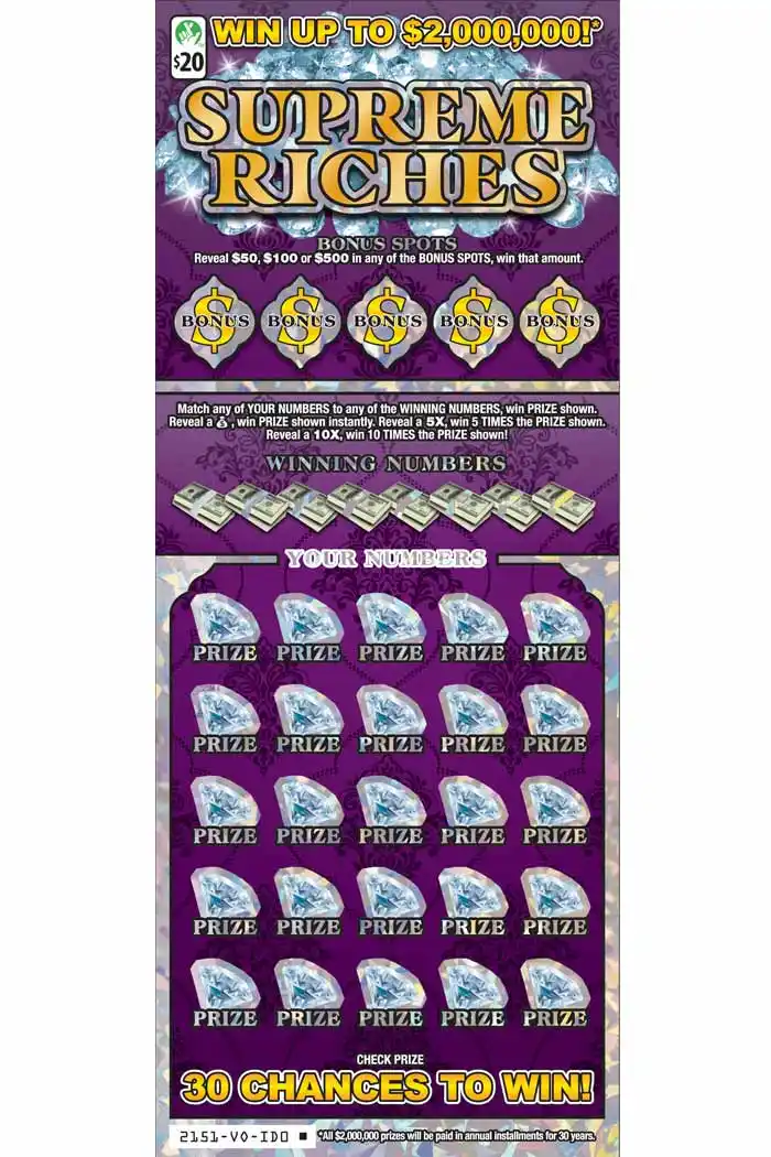 Virginia Lottery Supreme Riches Scratcher Ticket