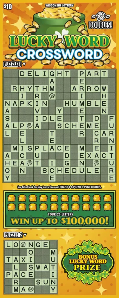 Wisconsin Lottery LUCKY WORD CROSSWORD Scratch-Off Game
