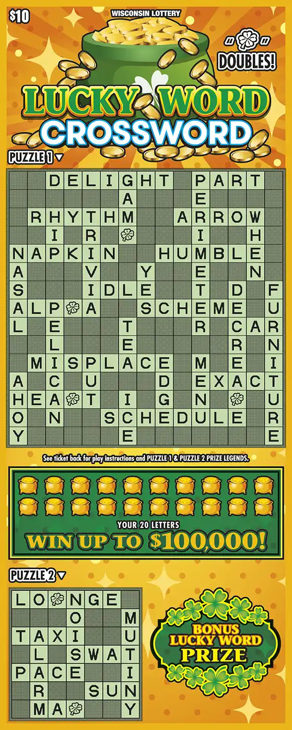 Wisconsin Lottery LUCKY WORD CROSSWORD Scratch-Off Game