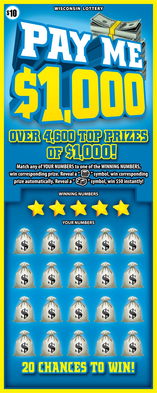 Wisconsin Lottery PAY ME $1,000 Scratch-Off Game