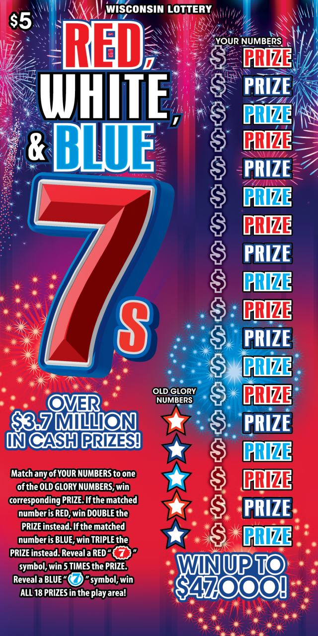 Wisconsin Lottery RED, WHITE, & BLUE 7S Scratch-Off Game