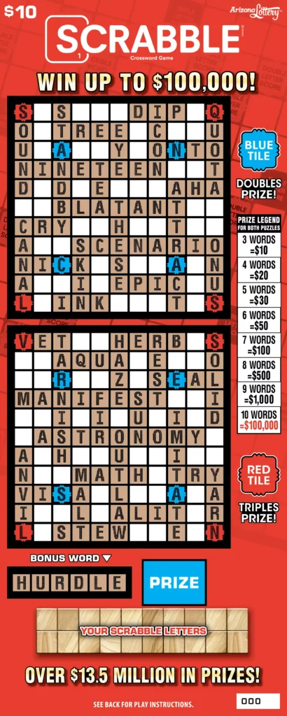 Arizona Lottery SCRABBLE Crossword Game Scratcher Ticket