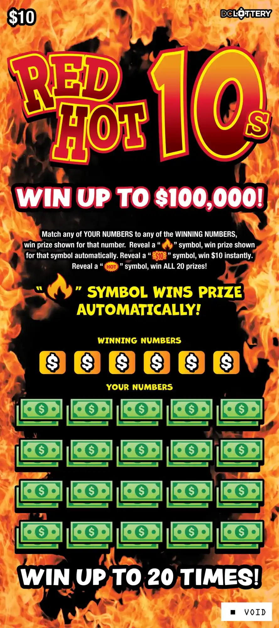 District of Columbia Lottery Red Hot 10s Scratcher Game