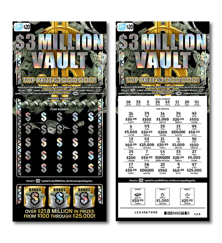Illinois Lottery $3 Million Vault Scratch-Off Ticket