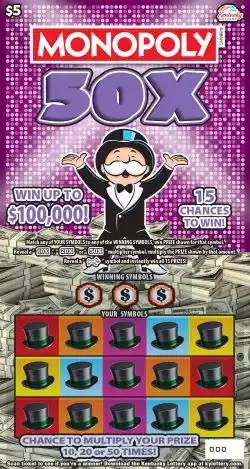 Kentucky Lottery Monopoly® 50X Scratch-Off Game