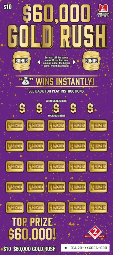 Oregon Lottery $60,000 Gold Rush Scratcher Ticket