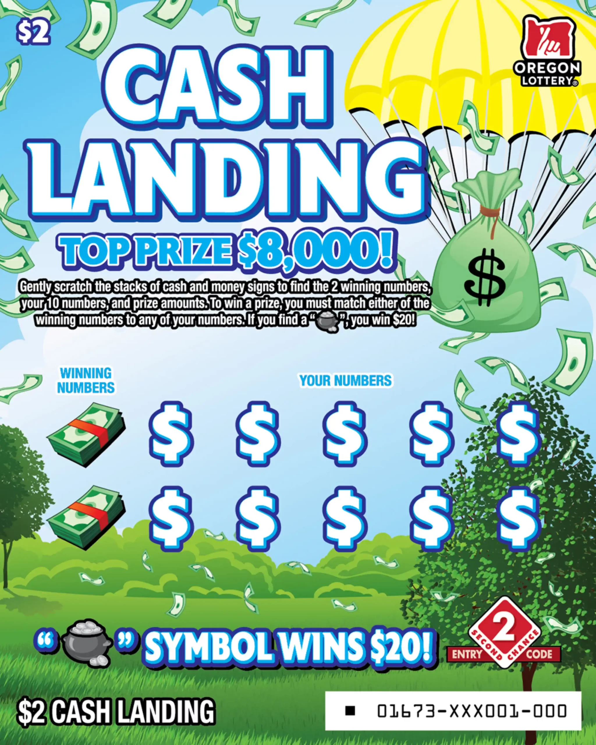 Oregon Lottery Cash Landing Scratcher Ticket