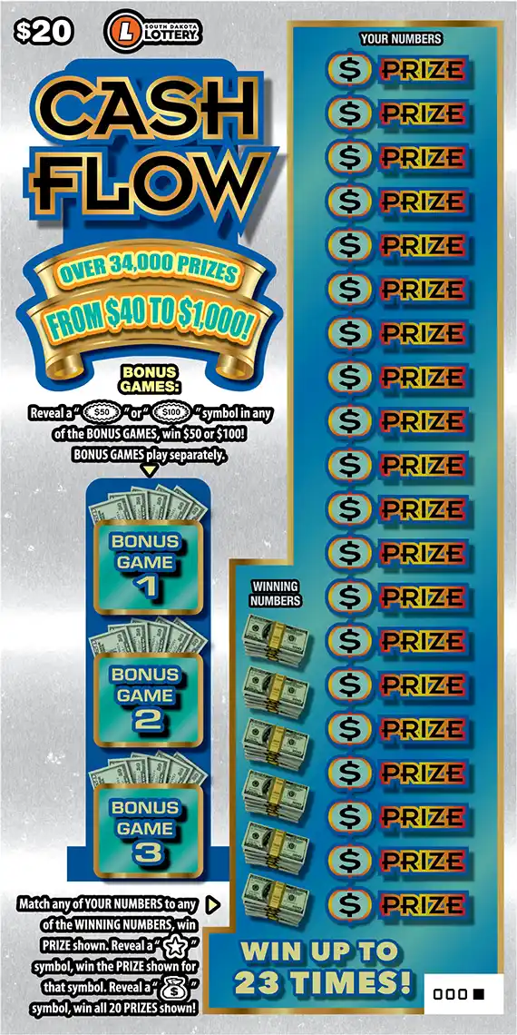 South Dakota Lottery CASH FLOW Scratch-Off Ticket