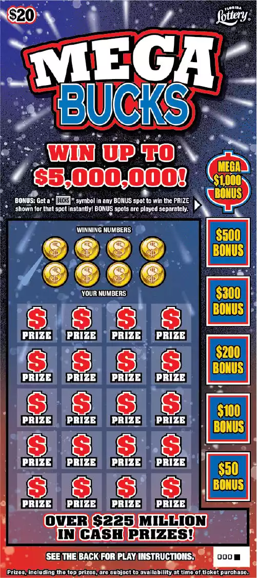Florida Lottery MEGA BUCKS Scratch-Off Ticket