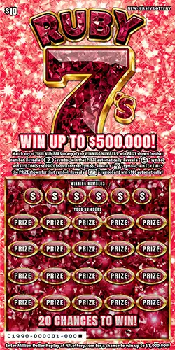 New Jersey Lottery Ruby 7's Scratch-Off Ticket