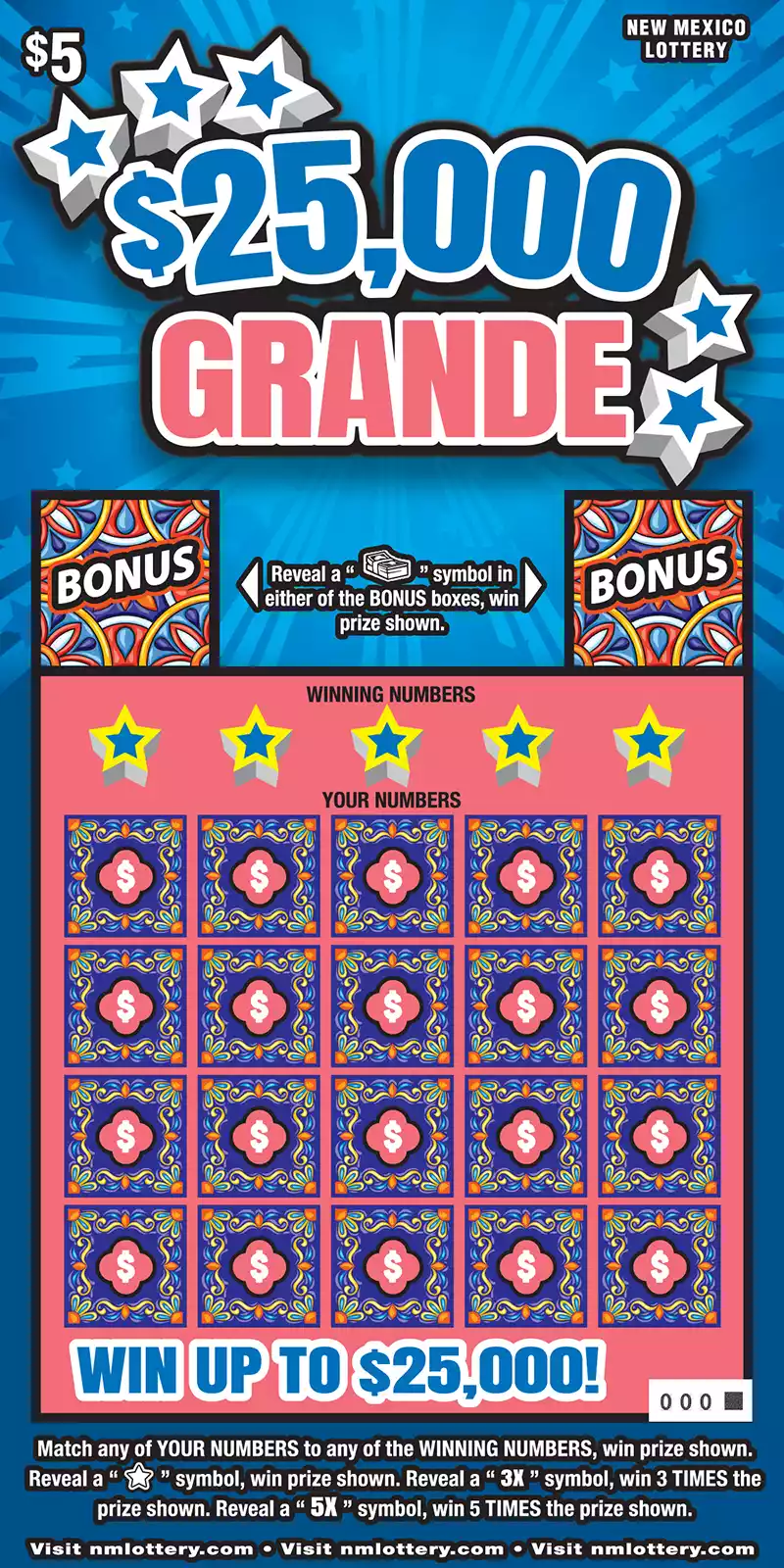New Mexico Lottery $25,000 Grande Scratcher Ticket