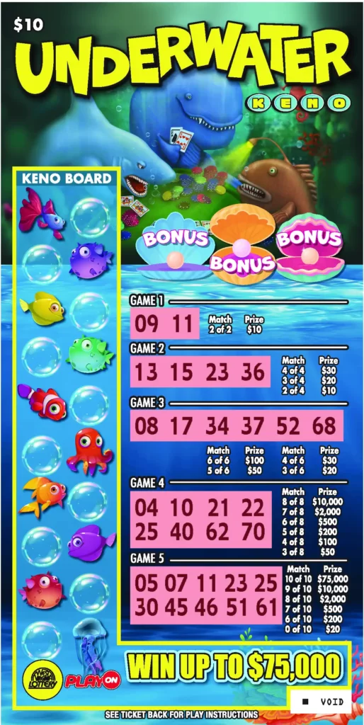 West Virginia Lottery Underwater Keno Scratch-Off Game