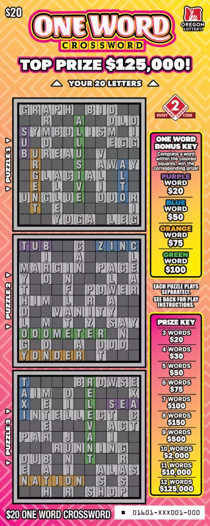 Oregon Lottery One Word Crossword Scratcher Ticket
