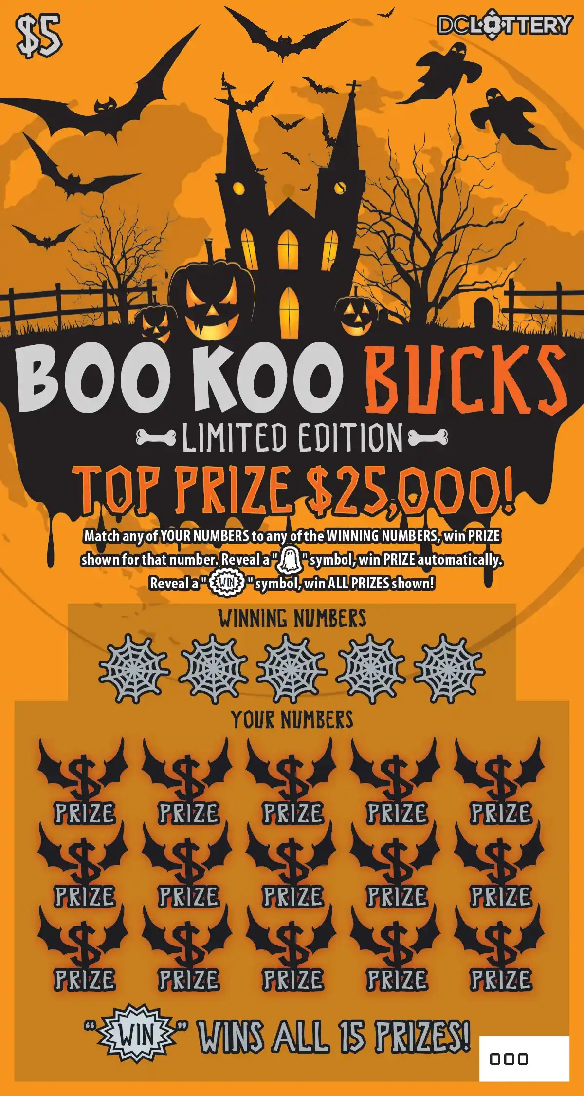 District of Columbia Lottery Boo Koo Bucks Scratcher Game