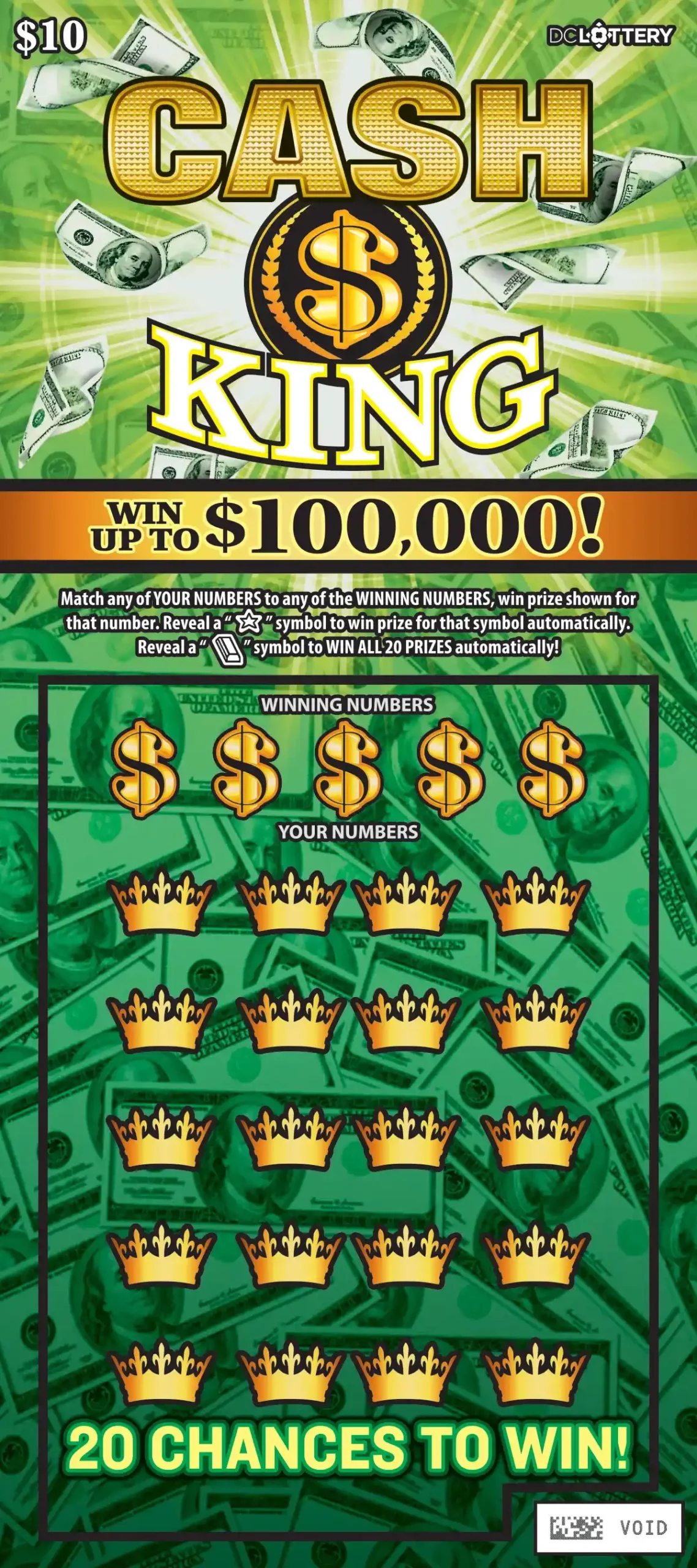 District of Columbia Lottery Cash King Scratcher Game