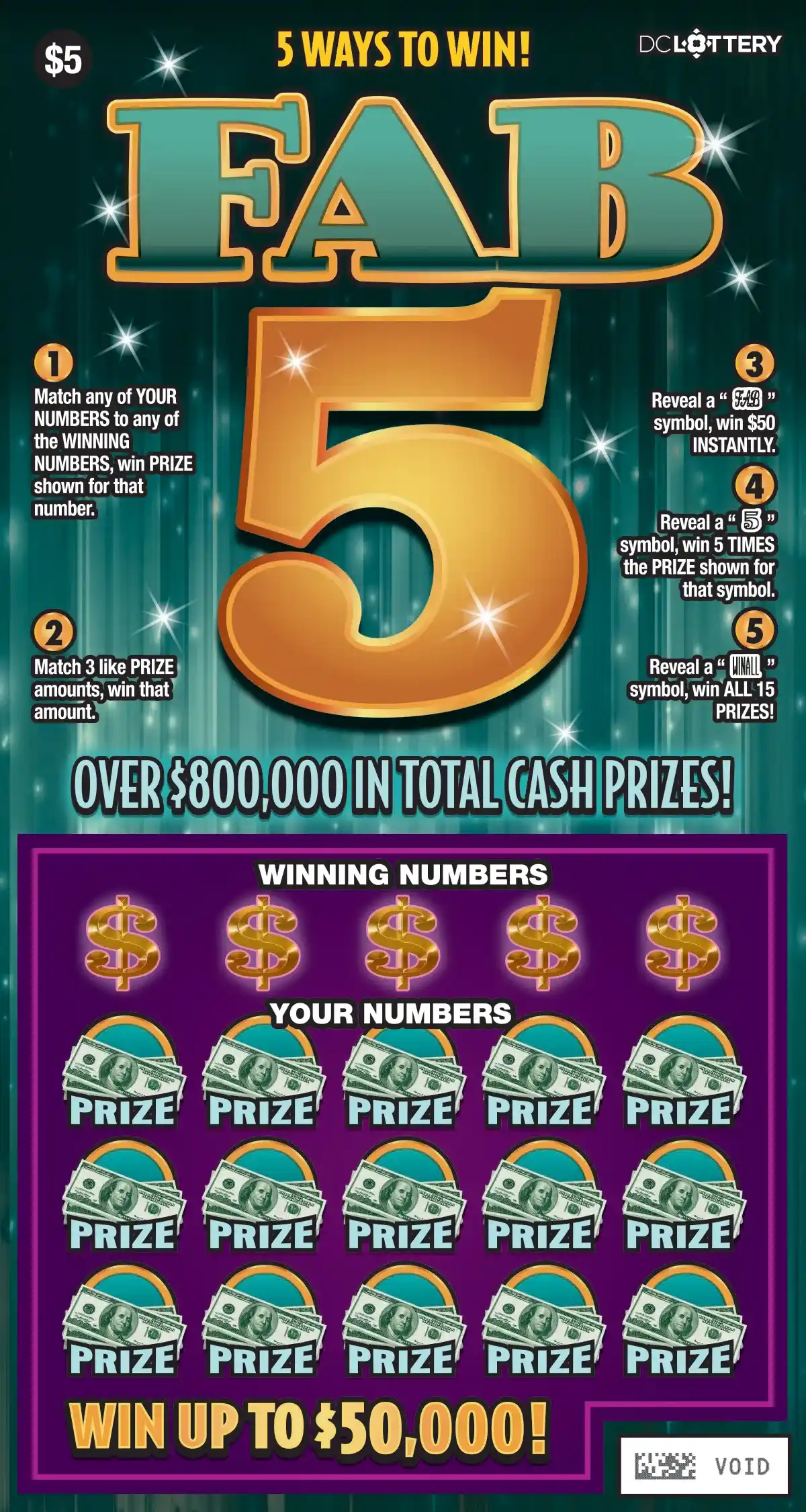 District of Columbia Lottery Fab 5 Scratcher Game