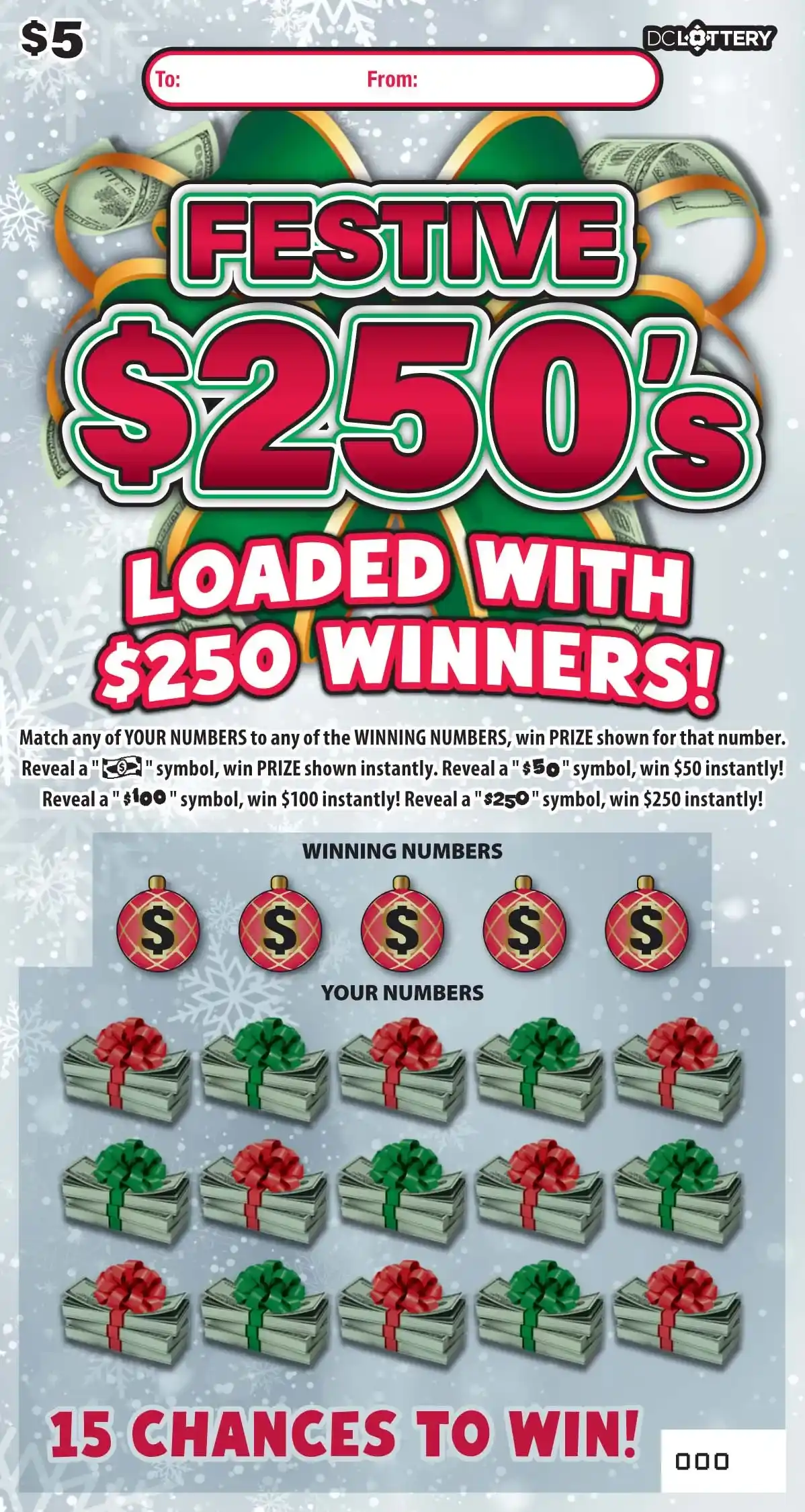 District of Columbia Lottery Festive $250's Scratcher Game