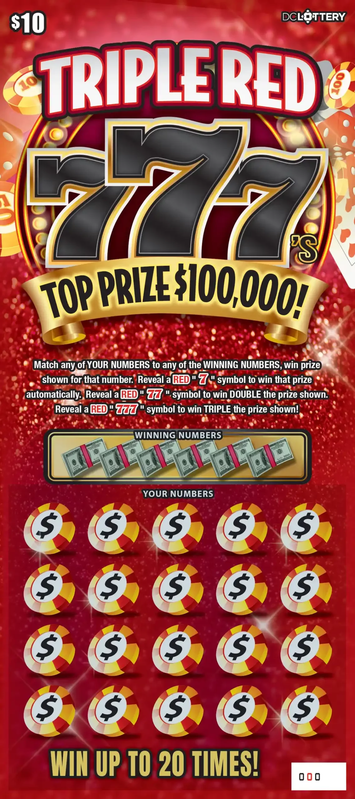 District of Columbia Lottery Triple Red 777's Scratcher Game
