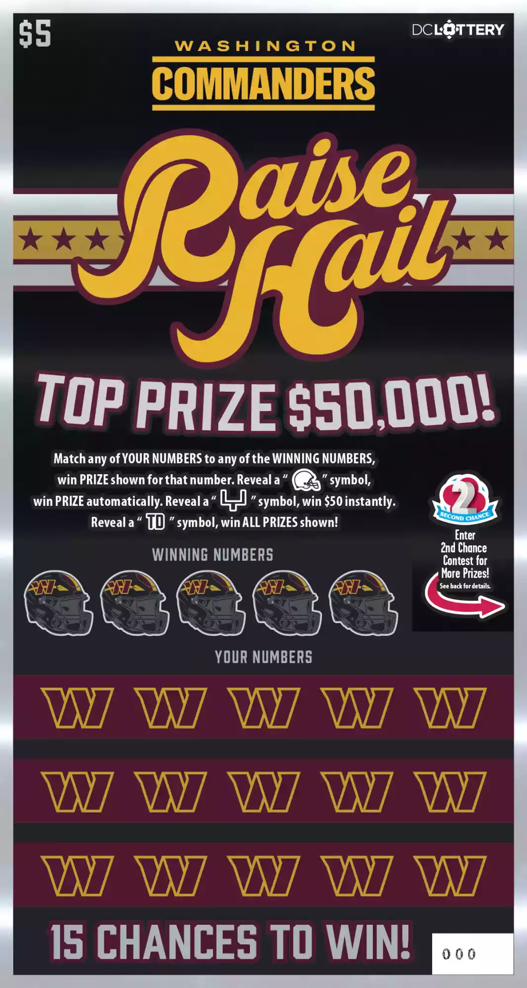 District of Columbia Lottery Washington Commanders Raise Hail Scratcher Game