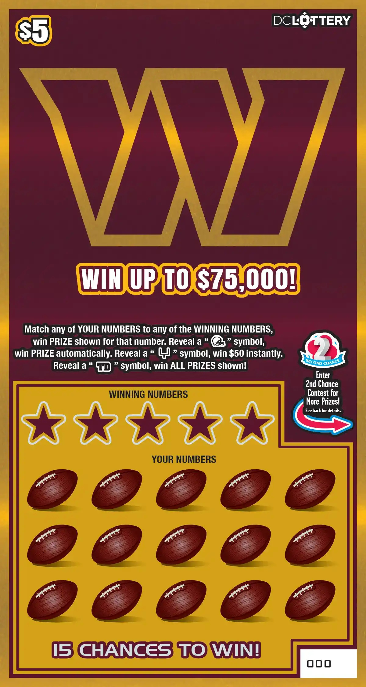 District of Columbia Lottery Washington Commanders Scratcher Game