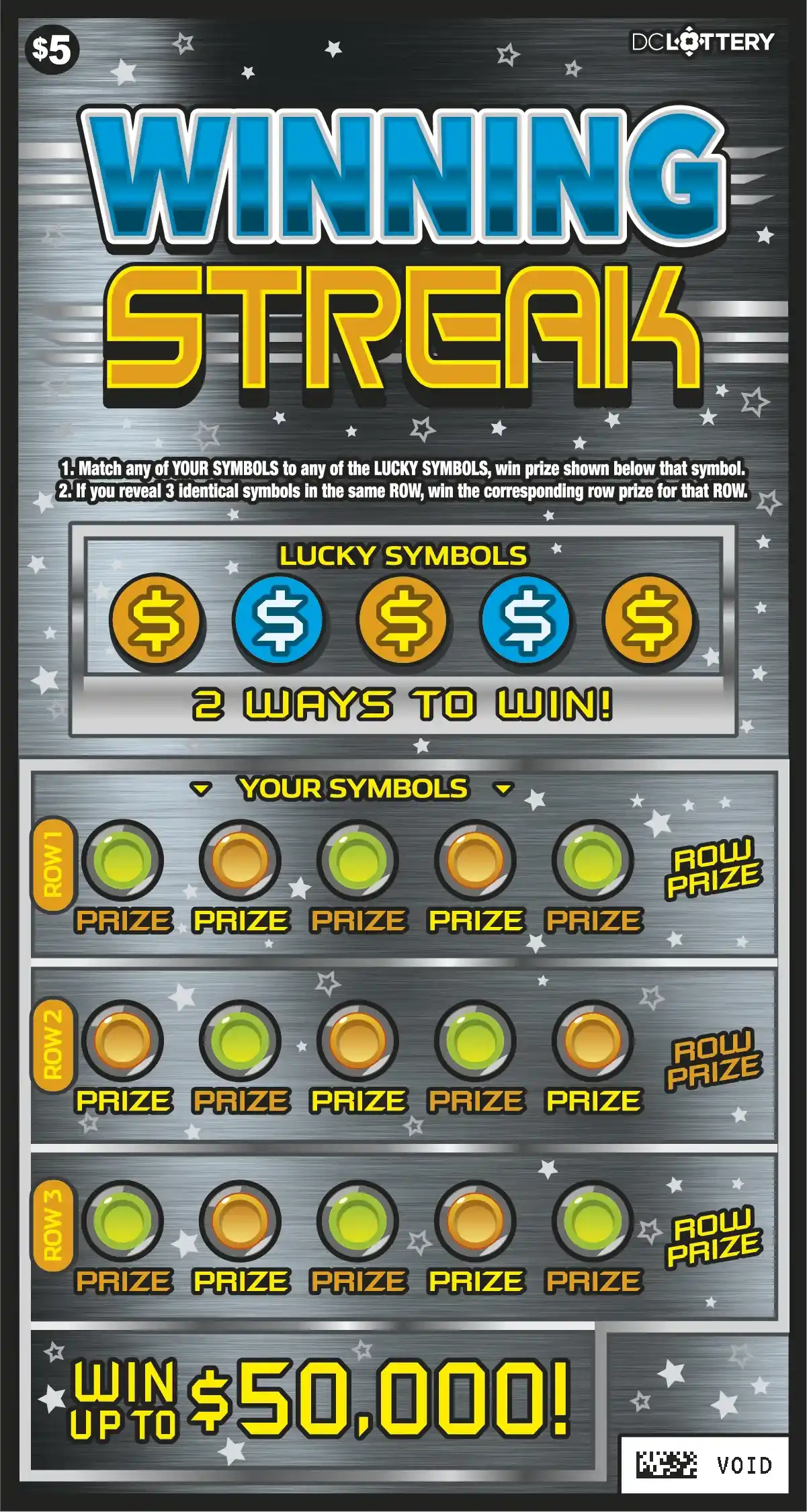 District of Columbia Lottery Winning Streak Scratcher Game