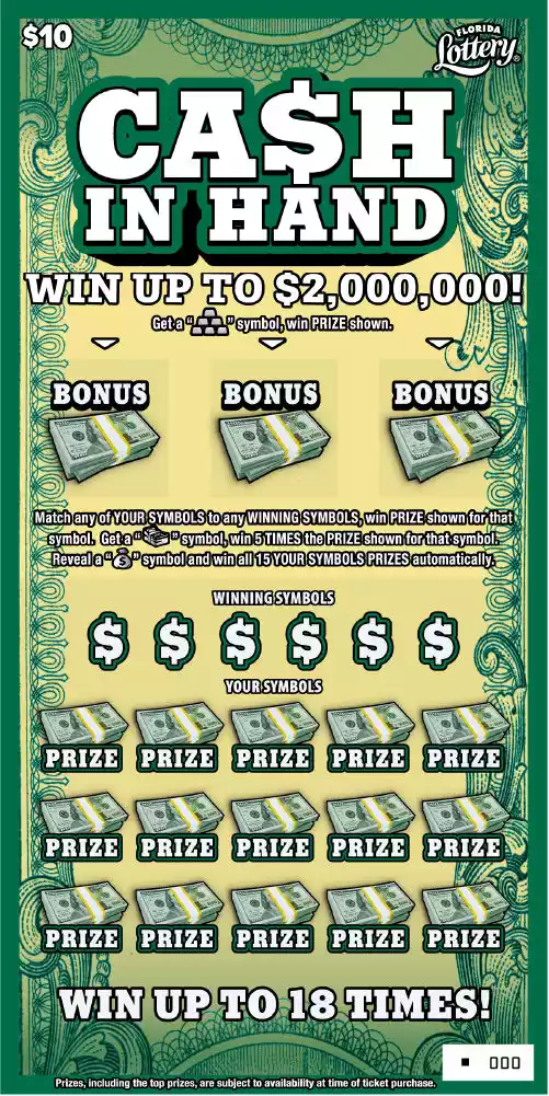 Florida Lottery CA$H IN HAND Scratch-Off Ticket