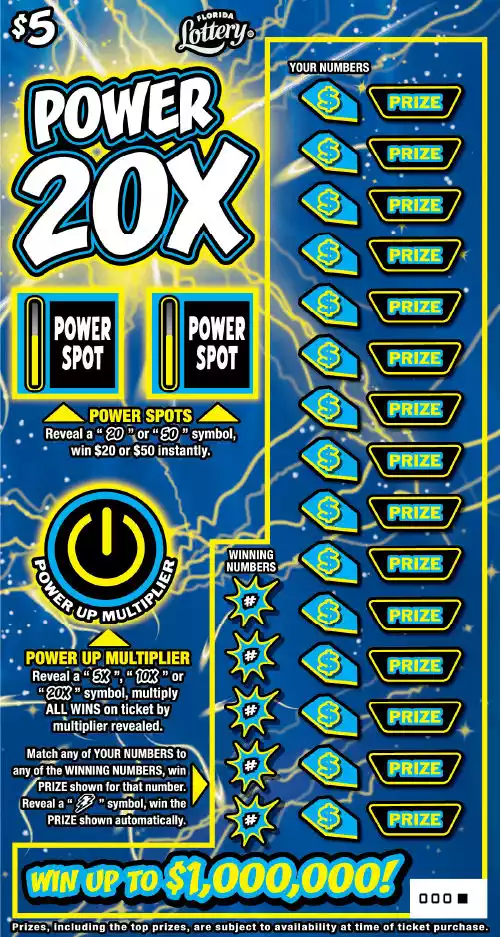 Florida Lottery POWER 20X Scratch-Off Ticket