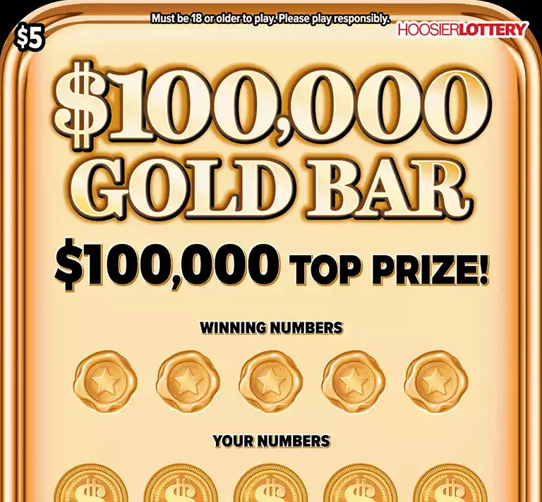 Hoosier Lottery $100,000 GOLD BAR Scratch-Off Game