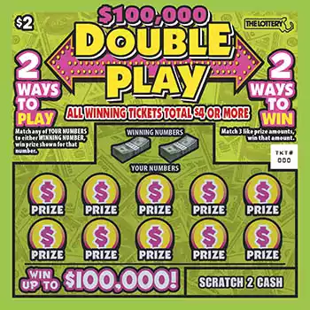Massachusetts Lottery $100,000 DOUBLE PLAY Scratch-Off Ticket