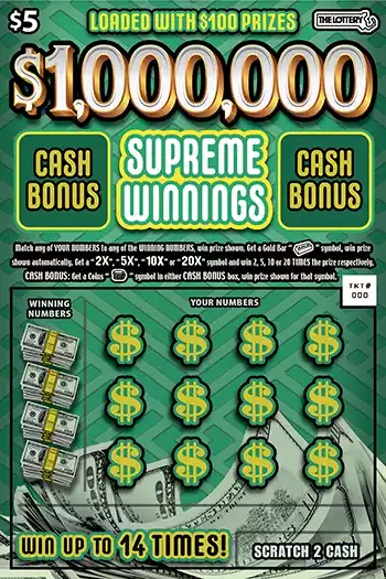 Massachusetts Lottery $1,000,000 SUPREME WINNINGS Scratch-Off Ticket