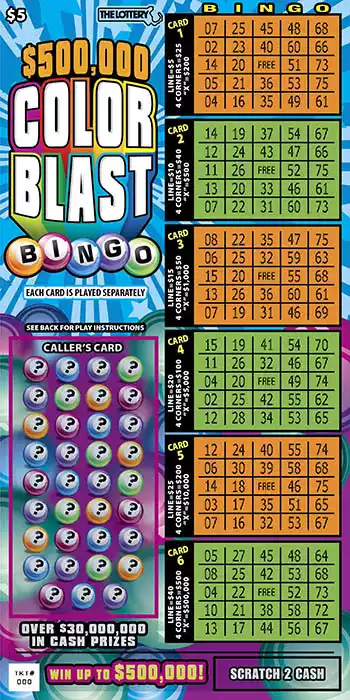 Massachusetts Lottery $500,000 COLOR BLAST Scratch-Off Ticket