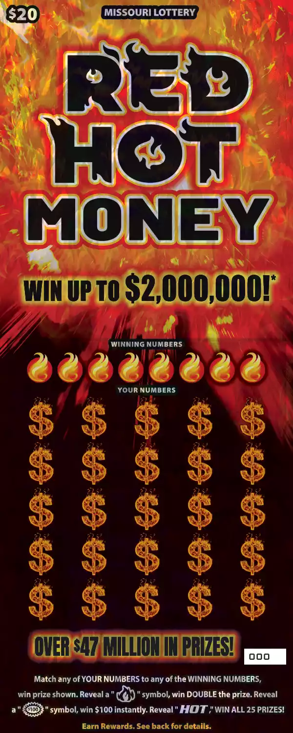 Missouri Lottery RED HOT MONEY Scratcher Ticket