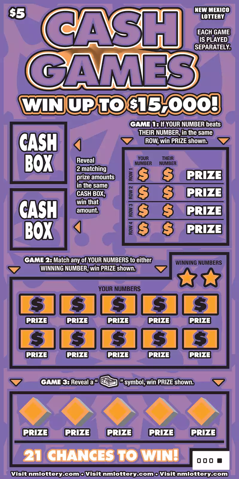 New Mexico Lottery Cash Games Scratcher Ticket