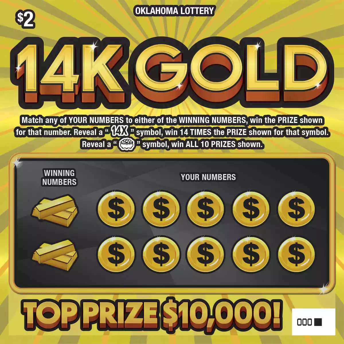 Oklahoma Lottery 14K Gold Scratcher Ticket